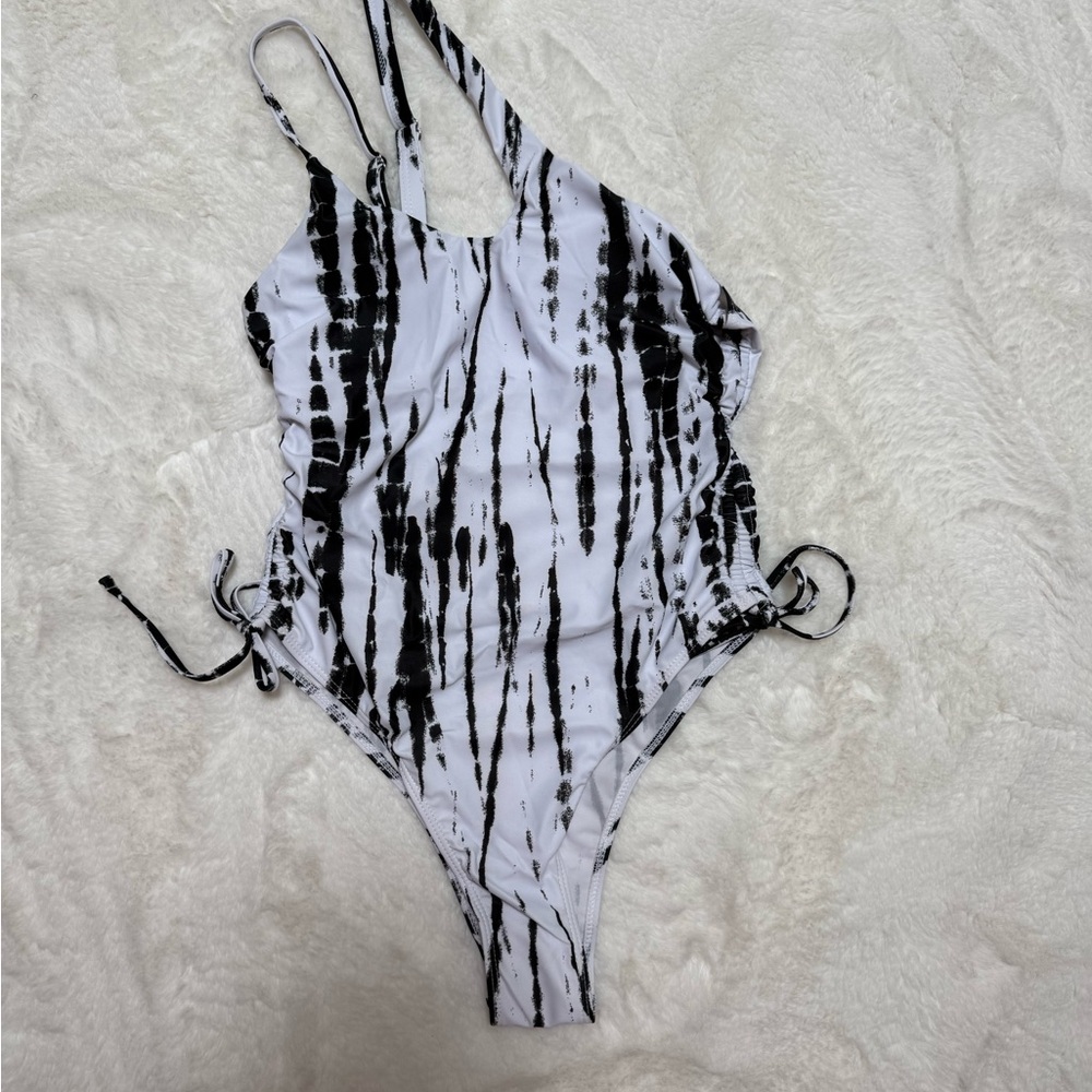 Black and White Striped Swimsuit